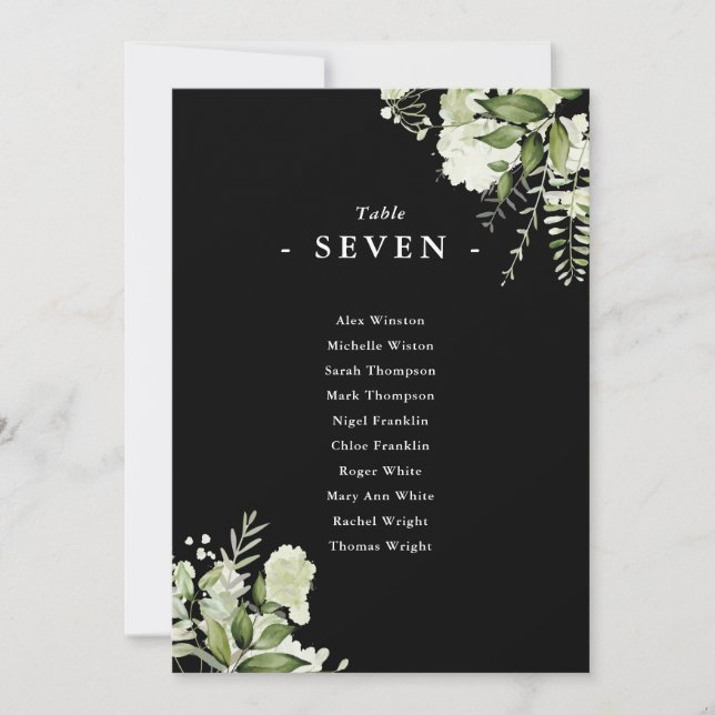 Black And White Greenery Seating Plan Table Number (Front)