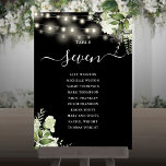 Black And White Greenery Seating Plan Table Number<br><div class="desc">These elegant black and white greenery floral string lights wedding table numbers can be personalized with your guests' seating plan set in chic typography. The cards are printed on the front and back (double-sided). Designed by Thisisnotme©</div>