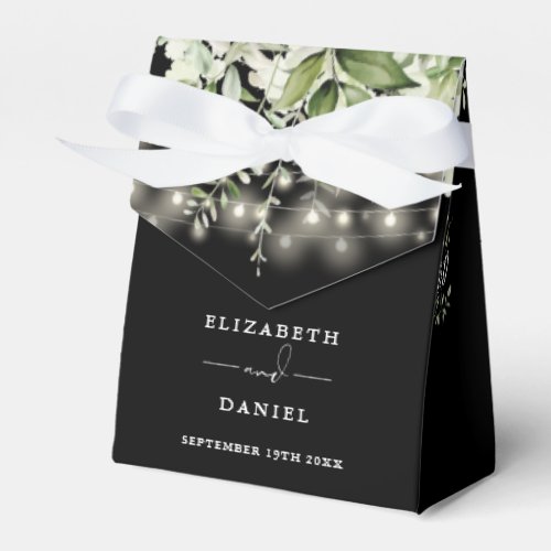 Black And White Greenery String Lights Wedding Favor Boxes