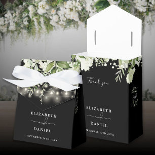 Black And White Greenery String Lights Wedding Favor Boxes
