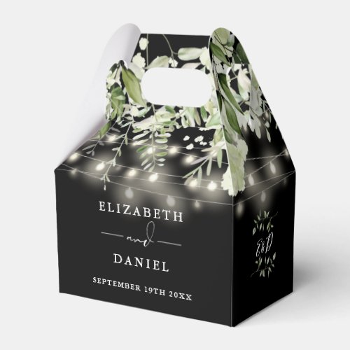 Black And White Greenery String Lights Wedding Favor Boxes