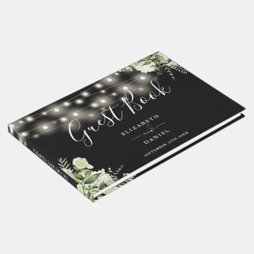 Black And White Greenery String Lights Wedding Guest Book