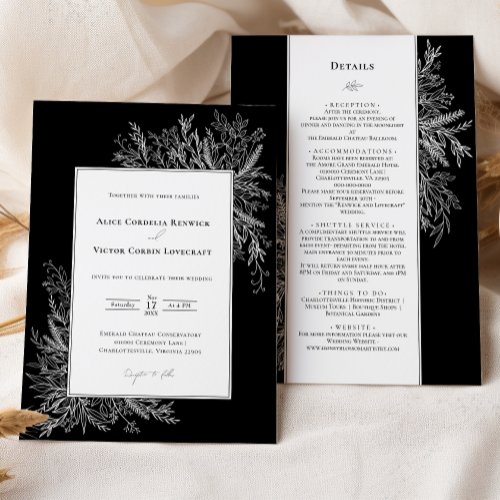 Black and White Greenery Wedding Details and Invitation
