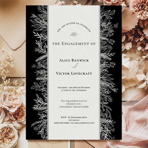 Black and White Greenery Wedding Engagement Party Invitation