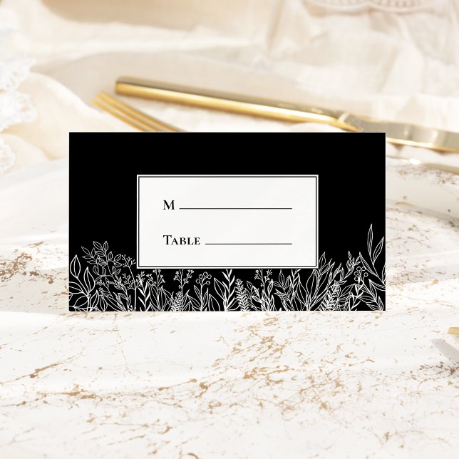 Black and White Greenery Wedding Folded Place Card (Creator Uploaded)