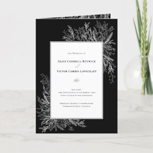 Black and White Greenery Wedding Folded Program