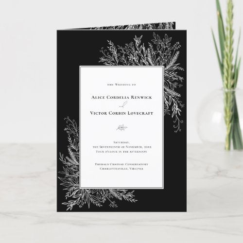 Black and White Greenery Wedding Folded Program