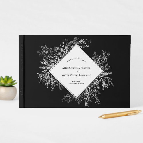 Black and White Greenery Wedding Guest Book