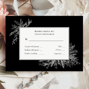 Black and White Greenery Wedding Monogram RSVP Card