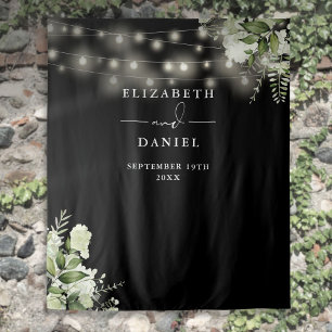 Black And White Greenery Wedding Photo Backdrop