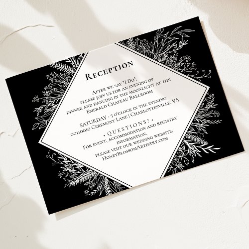Black and White Greenery Wedding Reception Enclosure Card