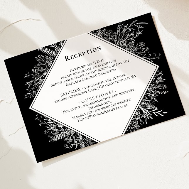 Black and White Greenery Wedding Reception Enclosure Card (Creator Uploaded)