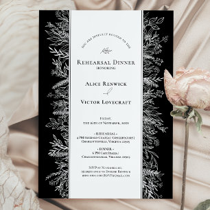 Black and White Greenery Wedding Rehearsal Dinner Invitation