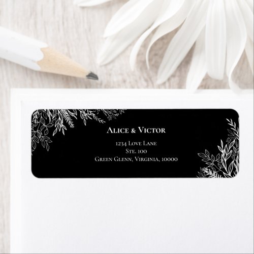 Black and White Greenery Wedding Return Address Label