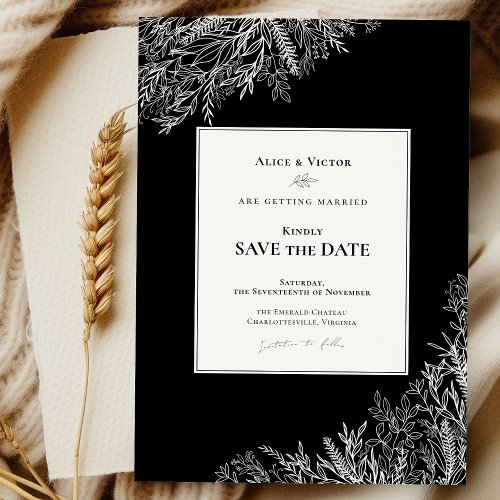 Black and White Greenery Wedding Save The Date