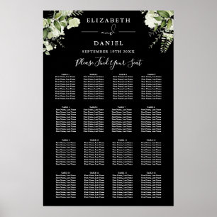 Black And White Greenery Wedding Seating Chart