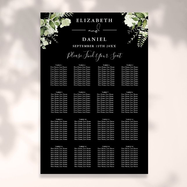 Black And White Greenery Wedding Seating Chart (Black And White Greenery Wedding Seating Chart)