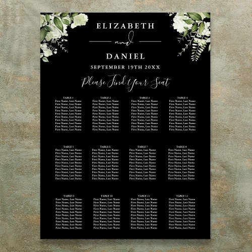 Black And White Greenery Wedding Seating Chart