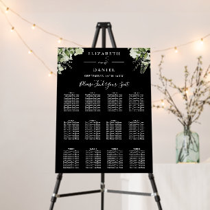 Black And White Greenery Wedding Seating Chart Foam Board