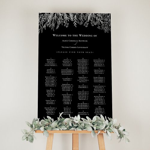 Black and White Greenery Wedding Seating Chart Foam Board