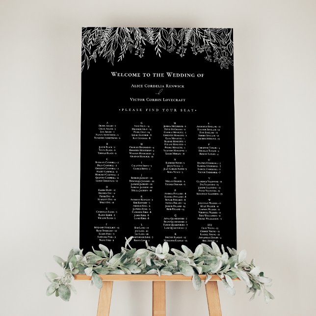 Black and White Greenery Wedding Seating Chart Foam Board (Creator Uploaded)