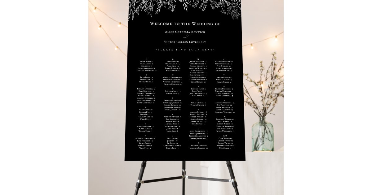 Black and White Greenery Wedding Seating Chart Foam Board | Zazzle