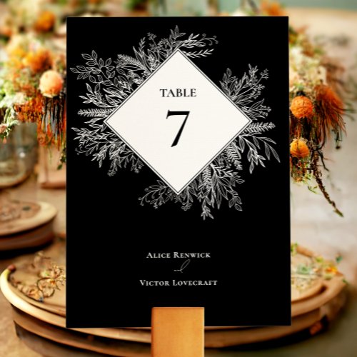 Black and White Greenery Wedding Table Number