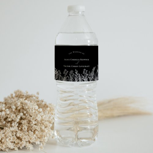 Black and White Greenery Wedding Water Bottle Label