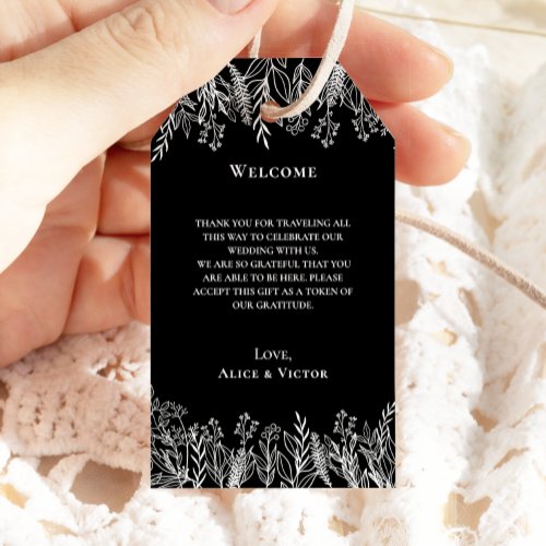 Black and White Greenery Wedding Welcome Gift Tags