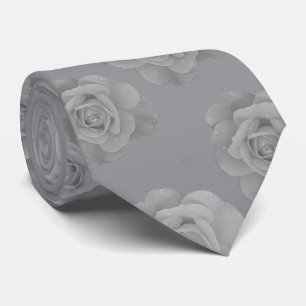 Black And White Grey Floral Gray Rose Flowers Cool Neck Tie
