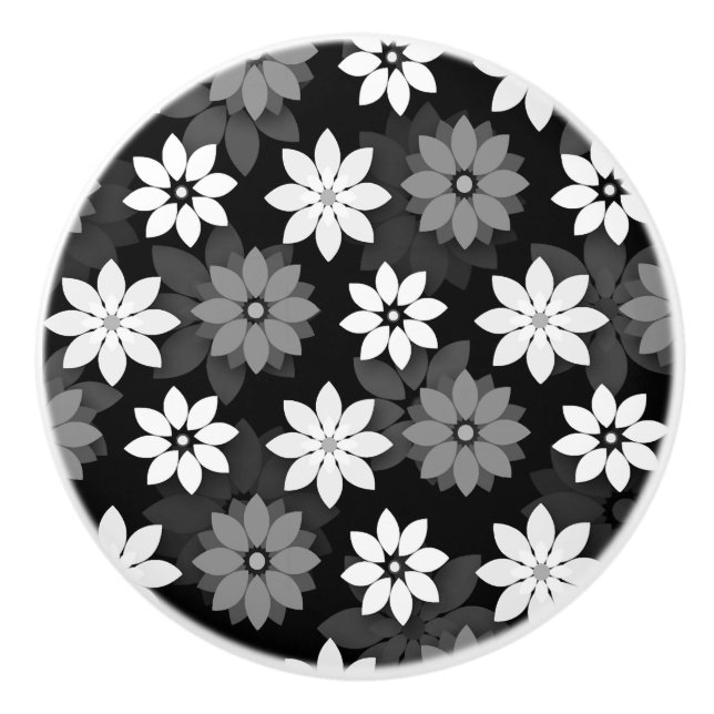Black and white, grey seamless flower pattern ceramic knob (Front)