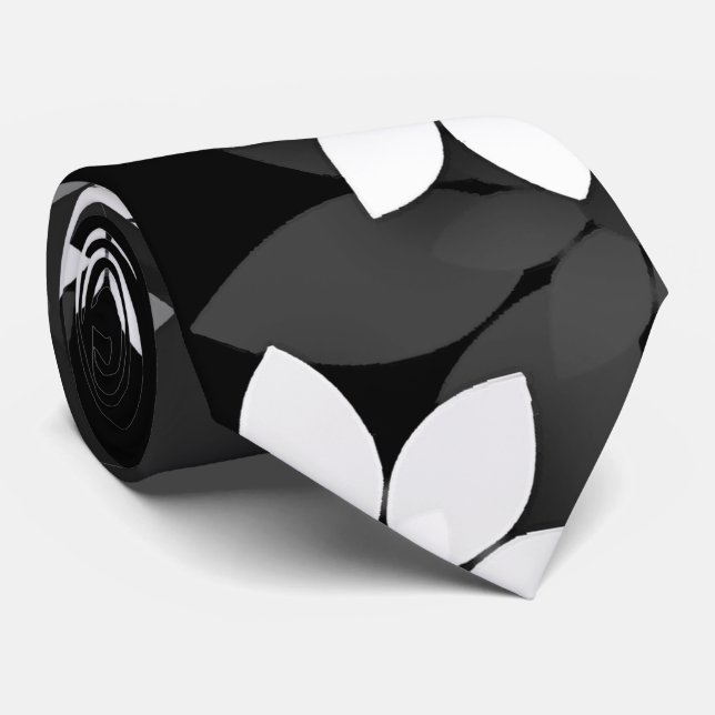 Black and white, grey seamless flower pattern neck tie (Rolled)