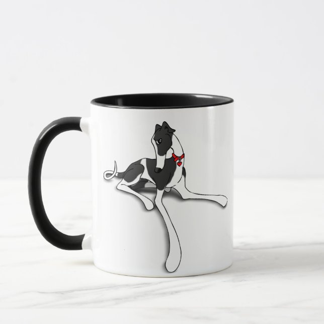 Black and White Greyhound Cow Dog Mug (Left)