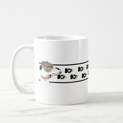 Black and white greyhound paw print mug