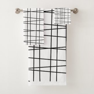 Black and White Grid Lines Bath Towel Set