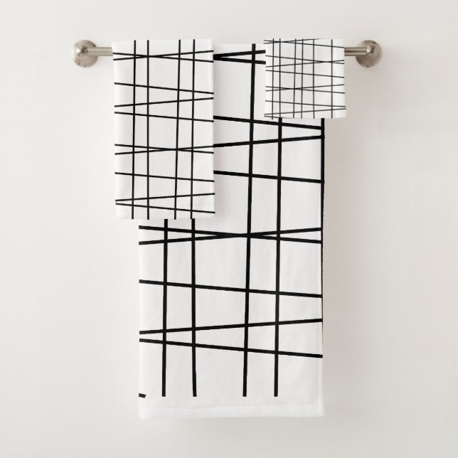 Black and White Grid Lines Bath Towel Set (Insitu)