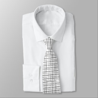 Black and White Grid Lines Neck Tie