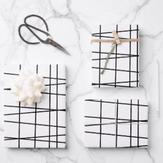 Black and White Grid Lines Wrapping Paper Sheets