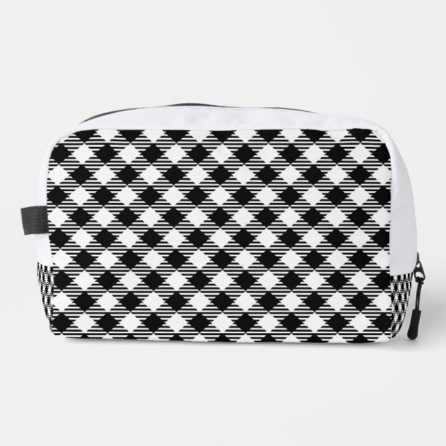 Black and White grid monogram Printed Backpack Dopp Kit (Front)
