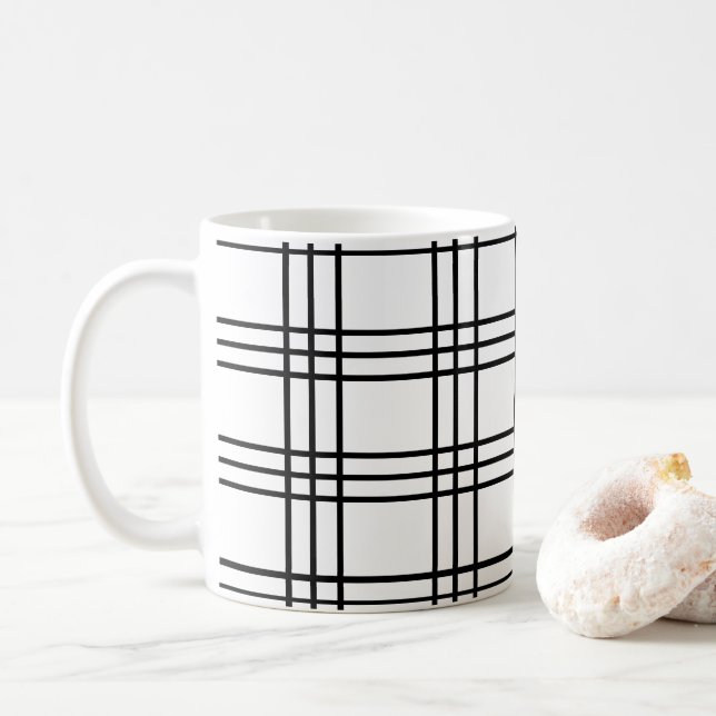 Black and White Grid Pattern Coffee Mug (With Donut)