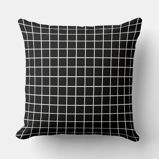 Black And White Grid Throw Pillow (Front)