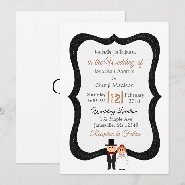 Black and White Groom and Bride Wedding Invitation (Front/Back)