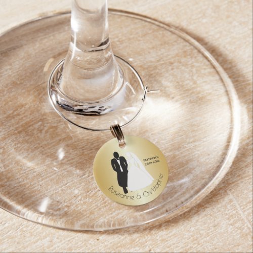 Black And White Groom Design Gold Wedding Wine Charm