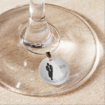 Black And White Groom Design Silver Wedding Wine Charm