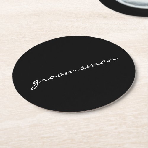 Black and White Groomsman Round Paper Coaster