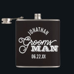 Black and White Groomsman Vinyl Wrapped Flask<br><div class="desc">Modern and minimalist black and white groomsman flask - perfect for a groomsmen gift. Personalize with your wedding date and name.</div>