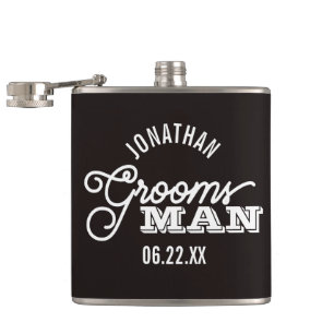Black and White Groomsman Vinyl Wrapped Flask
