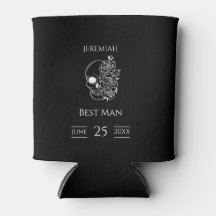 Black and white Groomsmen Wedding Can Cooler