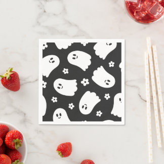 Black and White Groovy Ghost and Flowers Napkins