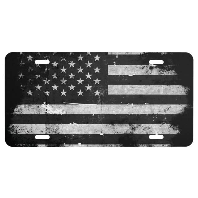 Black and White Grunge American Flag 1 License Plate (Front)